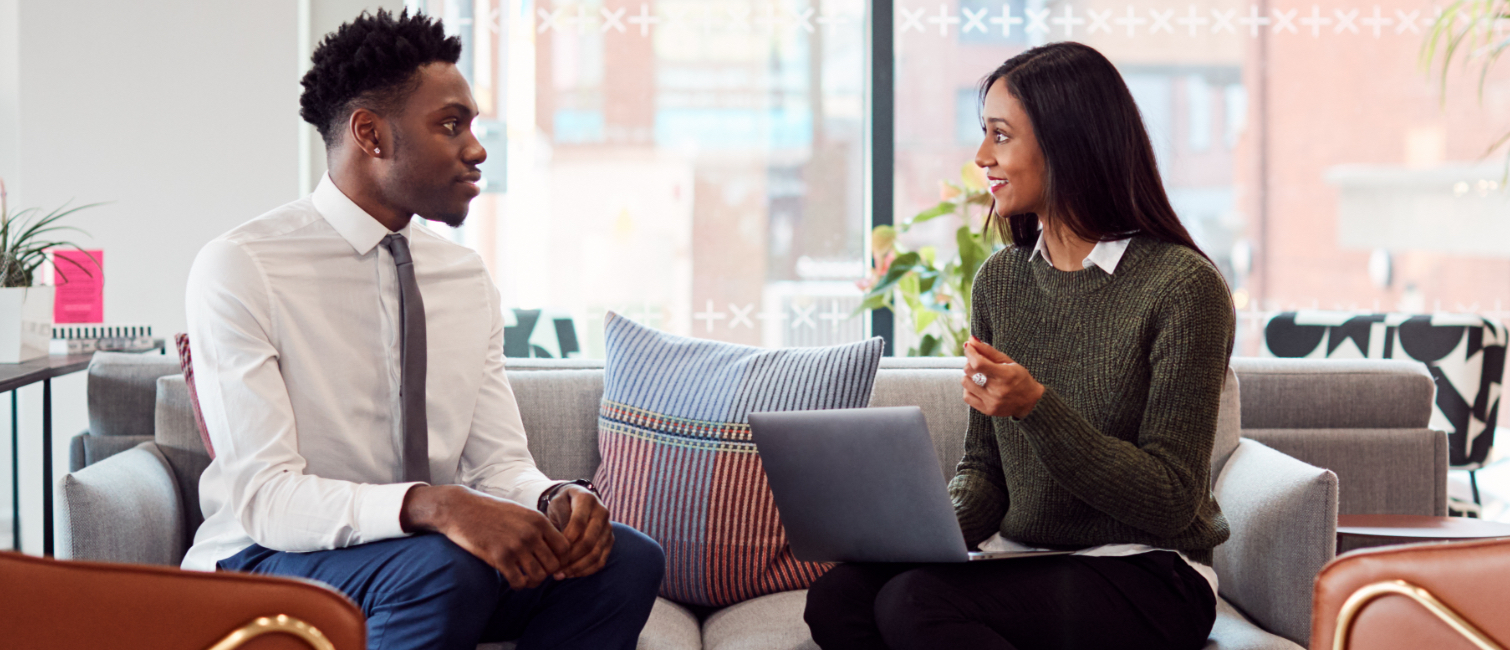 Man and women preparing for interview